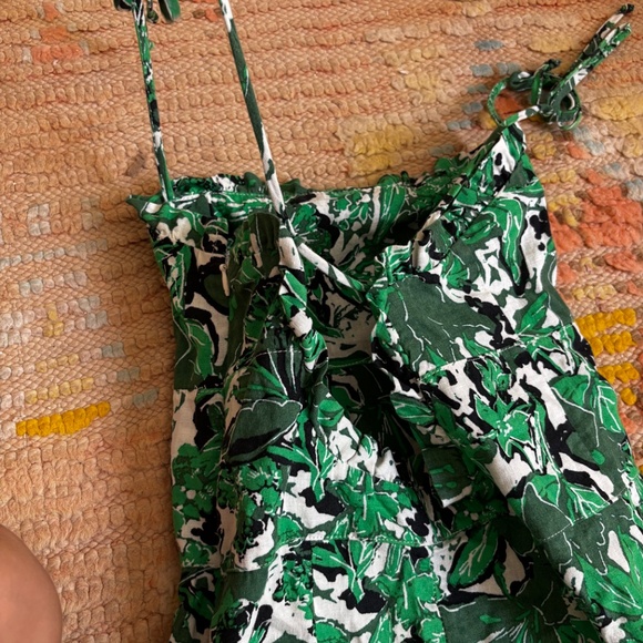 midi green patterned dress with cinched back and tie straps - Picture 6 of 6